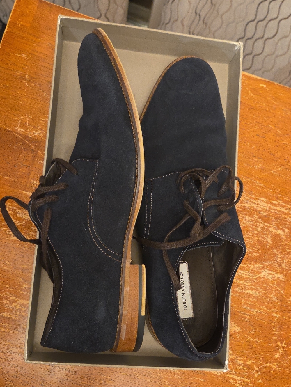 Joseph Abboud Dark Navy Suede Derby Shoes with Brown Laces